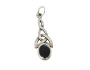Sterling Silver Black Onyx Celtic Style Drop Charm Pendant Vintage c1970