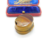 Victorian Gilt Metal, Banded & Red Agate Trinket or Pill Box Antique c1860 AF