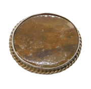 Victorian Sterling Silver & Agate Set Button Brooch Antique c1890s