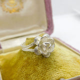 Sterling Silver Filigree Rose Ring Vintage c1970 Open Band