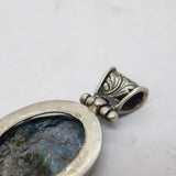 Sterling Silver & Abalone Set Drop Pendant Vintage c1970s