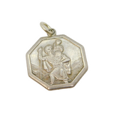 Sterling Silver Octagonal St Christopher Travel Charm Pendant Vintage c1970