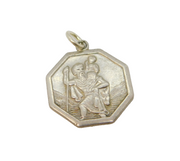 Sterling Silver Octagonal St Christopher Travel Charm Pendant Vintage c1970