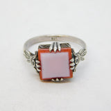 Art Deco .935 Grade Silver & Sardonyx Set Signet Ring Antique c1920s