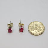 Pair of Sterling Silver Oval Faceted Garnet Stud Earrings Vintage c1970