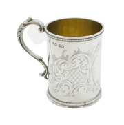 Victorian Sterling Silver Floral Pattern Christening Mug Antique 1869 London