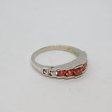 Sterling Silver Padparadscha & White Sapphire Band Ring Vintage c1990 Size M 1/2