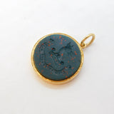 Victorian 9ct Gold Carved Bloodstone Clan Ross Intaglio Pendant Antique c1860s