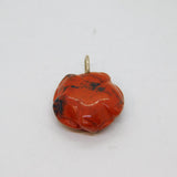 Sterling Silver Carved Red Jasper Flower Charm Pendant Vintage c1970s