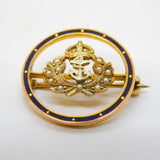 9ct Gold, Black Enamel & Seed Pearl Royal Navy Sweetheart Brooch Vintage