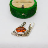Sterling Silver Cabochon Amber Snail Charm Pendant Vintage c1970