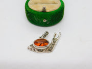 Sterling Silver Cabochon Amber Snail Charm Pendant Vintage c1970
