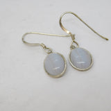Pair of Sterling Silver & Blue Lace Agate Hook Earrings Vintage c1960