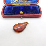 Sterling Silver Pressed Amber Drop Charm Pendant Vintage c1970