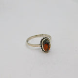 Sterling Silver Oval Moss Agate Cabochon Dress Ring Vintage c1970 Size R