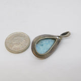 Sterling Silver Cabochon Larimar Section Drop Charm Pendant Vintage c1970