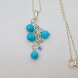 Sterling Silver Turquoise & Crystal Beaded Pendant Necklace Contemporary c2015