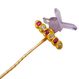 Victorian 18ct Gold, Ruby, Diamond & Amethst 'Manus Dei' Stick Pin Antique