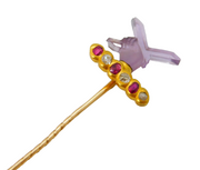 Victorian 18ct Gold, Ruby, Diamond & Amethst 'Manus Dei' Stick Pin Antique