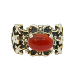 Sterling Silver Cabochon Carnelian Carved Studio Ring Vintage c1970 Size Q 1/2