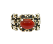 Sterling Silver Cabochon Carnelian Carved Studio Ring Vintage c1970 Size Q 1/2