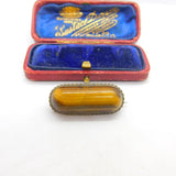 Sterling Silver Cabochon Tiger's Eye Set Brooch Antique c1930 Art Deco