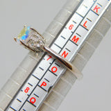 Sterling Silver Iridescent Crystal & White Sapphire Ring Vintage c1970 Size N