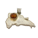 Sterling Silver Baltic Amber Set National Outline Charm Pendant Vintage c1970