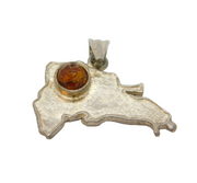 Sterling Silver Baltic Amber Set National Outline Charm Pendant Vintage c1970
