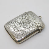 Victorian Sterling Silver Floral Pattern 'Good Luck' Vesta Case Antique 1899