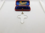 Sterling Silver Clear Glass Crucifix Cross Charm Pendant Vintage c1970