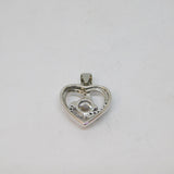 Sterling Silver CZ Set Swirly Open Heart Charm Pendant Vintage c2000