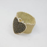 Sterling Silver Black Crystal Heart Mesh Band Ring Modern c2000 Size Q 1/2