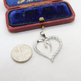 Sterling Silver Heart Diamond Paste Drop Charm Pendant Vintage c1970