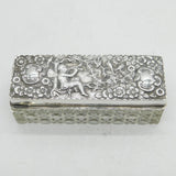 Art Nouveau Sterling Silver & Cut Glass Fairy Pattern Vanity Box Antique