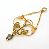 Edwardian 9ct Gold, Seed Pearl & Topaz Floral Lavalier Pendant Antique c1910s