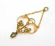 Edwardian 9ct Gold, Seed Pearl & Topaz Floral Lavalier Pendant Antique c1910s