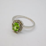 Sterling Silver Oval Peridot & White Sapphire Ring Vintage c1970 Size N 1/2