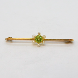 Edwardian 9ct Gold, Periodt & Seed Pearl Floral Suffragette Brooch Antique c1910