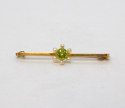 Edwardian 9ct Gold, Periodt & Seed Pearl Floral Suffragette Brooch Antique c1910
