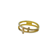 Gold On Sterling Silver Spinel Set Two Crosses Dress Ring Modern c1990 Size L