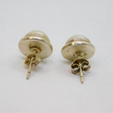 Pair of Sterling Silver Round Set Pearl Stud Earrings Contemporary c1990
