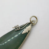 Sterling Silver Mounted Green Hardstone Drop Pendant Vintage c1970