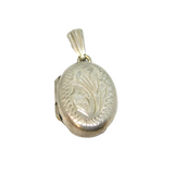 Sterling Silver Floral Design Small Oval Locket Charm Pendant Vintage c1970