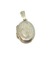 Sterling Silver Floral Design Small Oval Locket Charm Pendant Vintage c1970