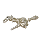 Sterling Silver Witch on the Broom Charm Pendant Vintage c1970