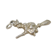 Sterling Silver Witch on the Broom Charm Pendant Vintage c1970