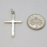 Sterling Silver Patterned Simplistic Cross Charm Pendant Vintage c1970