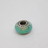 Sterling Silver Aqua Swirly Glass Charmbead For Bracelet c2000