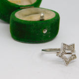 Sterling Silver Clear Spinel Set Open Star Ring Vintage c1970 Size P